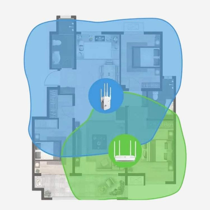 Long-Range Outdoor 5G WiFi Booster extends internet coverage, sleek design, dual antennas, perfect for gardens or large homes