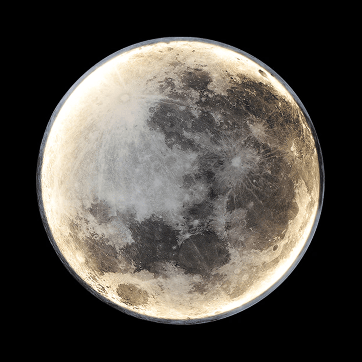 "Lunar LED Moon Lamp casting warm glow, simulating a full moon. Enhances home decor. Adjustable brightness and eco-friendly."