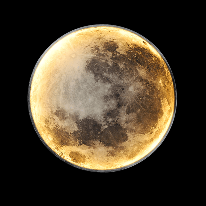 "Lunar LED Moon Lamp casting warm glow, simulating a full moon. Enhances home decor. Adjustable brightness and eco-friendly."