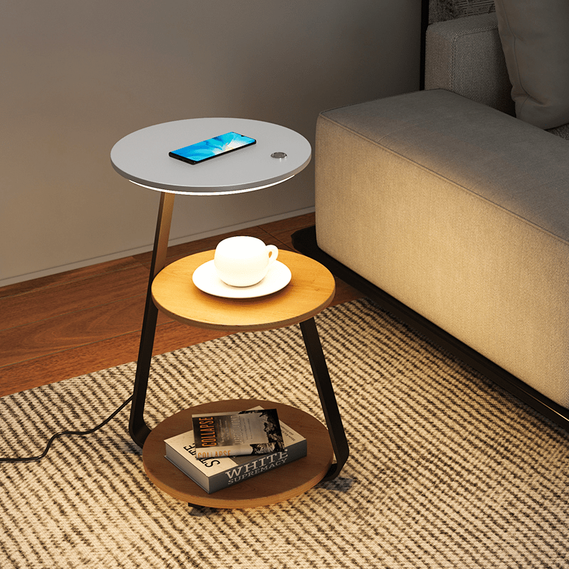 Luxurious double-layered side table with storage; elegant design with durable steel, available in wood or stone finishes.