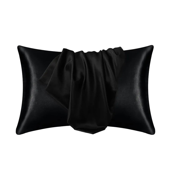 Luxurious mulberry silk pillowcase, unisex, pure silk, close-up of elegant smooth texture enhances skin and hair health.