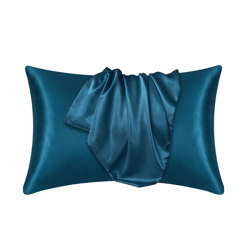 Luxurious mulberry silk pillowcase, unisex, pure silk, close-up of elegant smooth texture enhances skin and hair health.