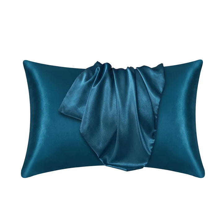 Luxurious mulberry silk pillowcase, unisex, pure silk, close-up of elegant smooth texture enhances skin and hair health.