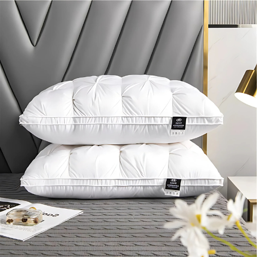 Luxurious unisex goose down pillow, ultimate comfort for sleep. Hypoallergenic bedding for home, excellent neck support.
