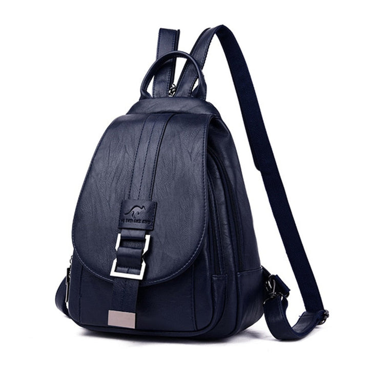 Close-up of premium genuine leather & durable water-resistant material on a stylish women's backpack.