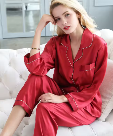 Silken women's two-piece pajama set, ultimate comfort sleepwear for luxurious relaxation.