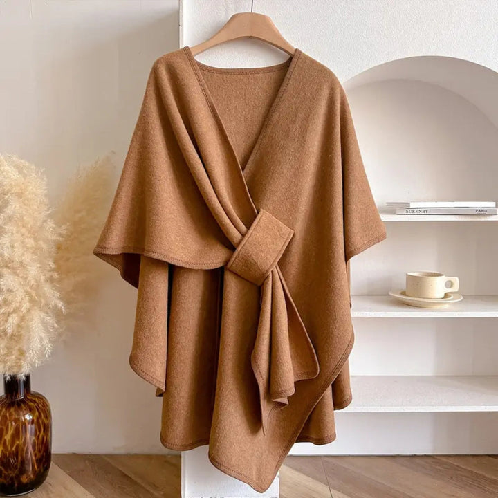 Cozy women's windproof poncho scarf coat. Luxurious outerwear, perfect for winter fashion.