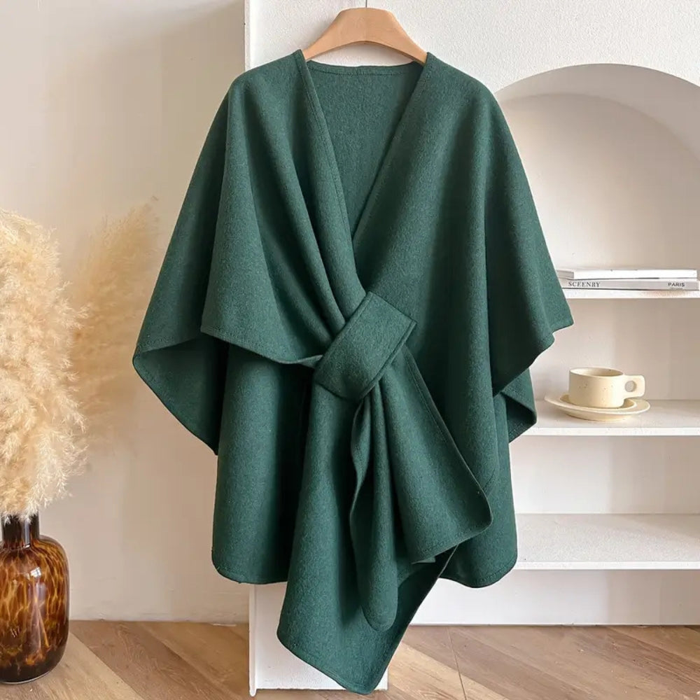 Stylish women's windproof poncho, a versatile elegant shawl for fall & winter layering.