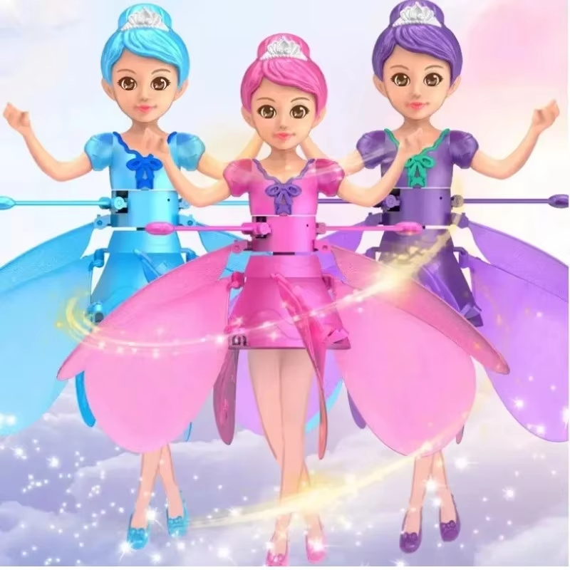 Magical flying doll with colorful LED lights, perfect for kids' interactive play.