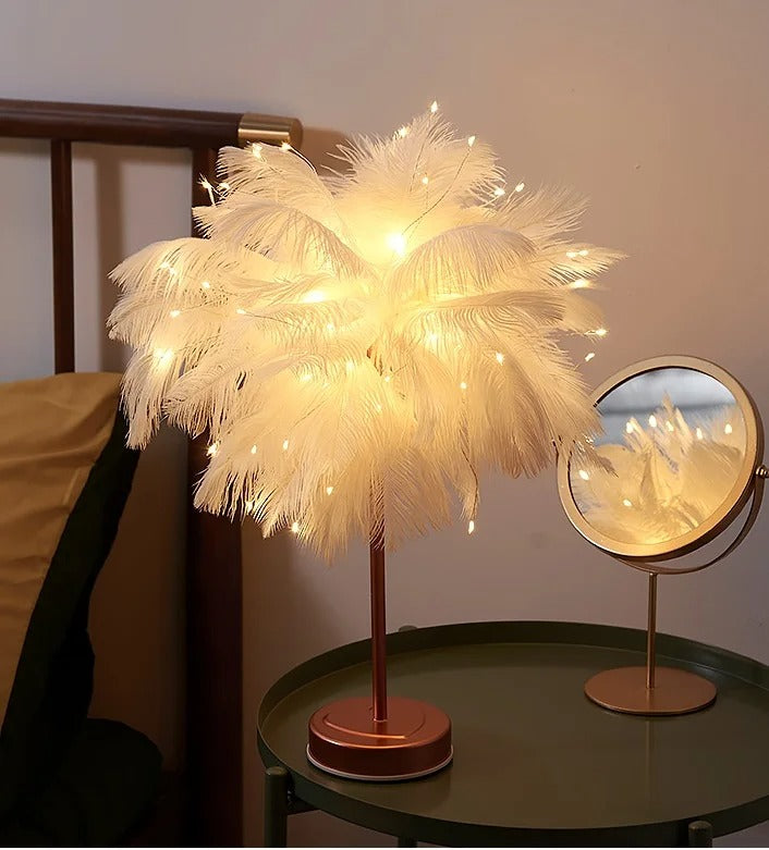 Ostrich Feather Palm Tree Lamp, USB or Battery Powered