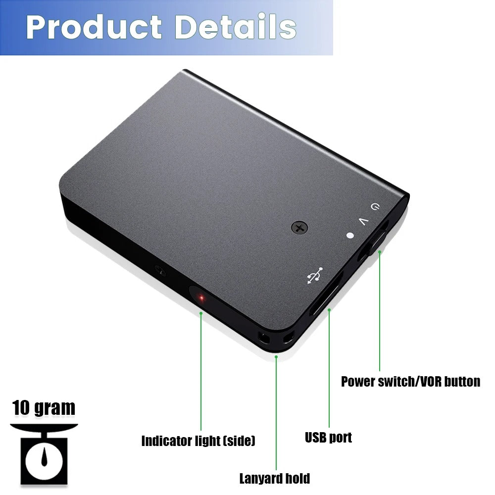 Compact Mini Voice Activated Recorder - Pocket Size Device