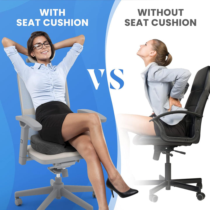Memory foam cushion engineered for prolonged sitting comfort. Reduces pressure on tailbone & hips.