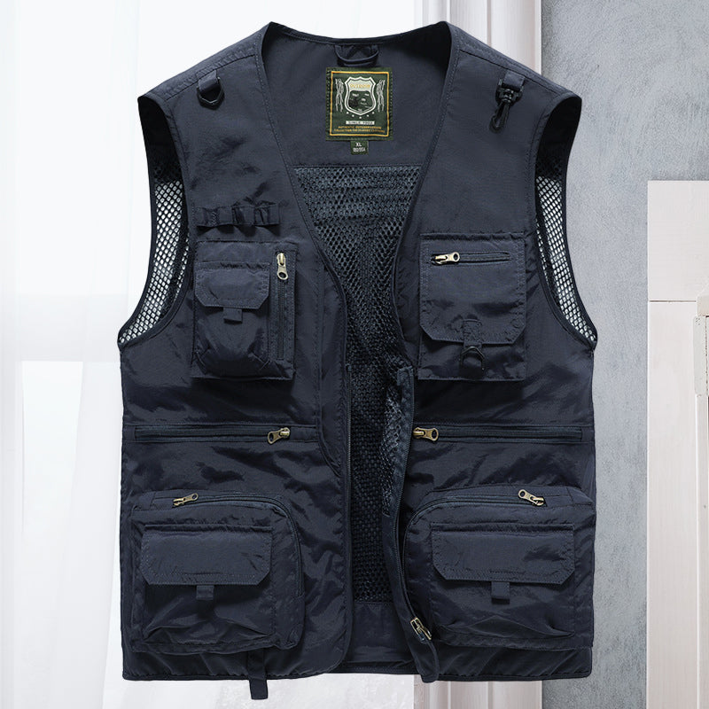 Military style tactical vest for men, ActionGuard durable, multi-pocket, ideal for outdoor adventures.