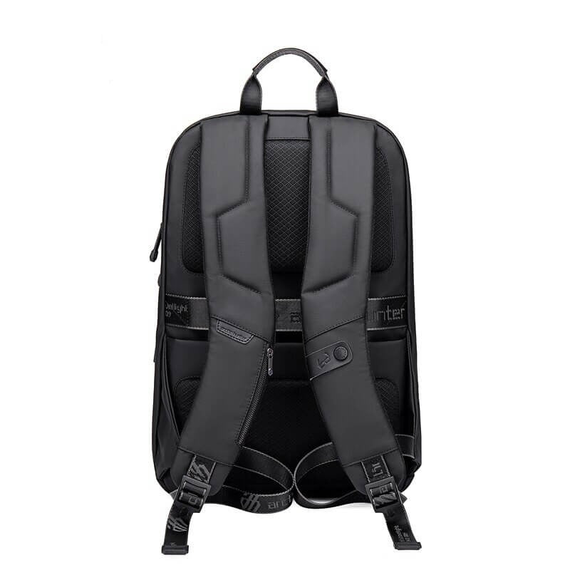 Secure laptop compartment in a men's water-resistant anti-theft backpack. Multifunction design for travel & daily use.