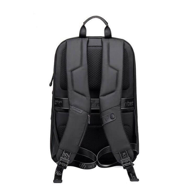 Secure laptop compartment in a men's water-resistant anti-theft backpack. Multifunction design for travel & daily use.