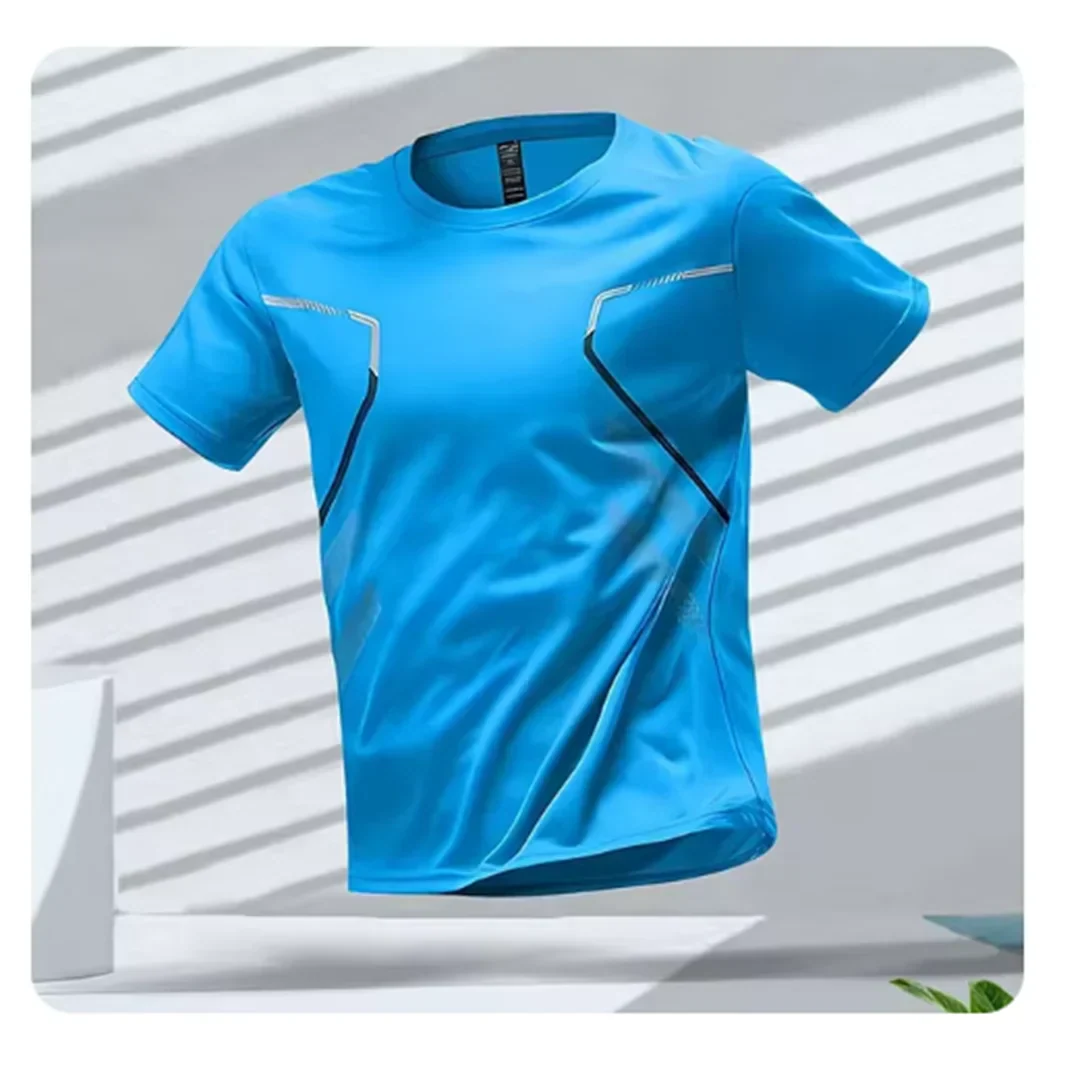 Stylish men's short sleeve performance t-shirt, quick-dry for intense training. Versatile activewear & gym top.