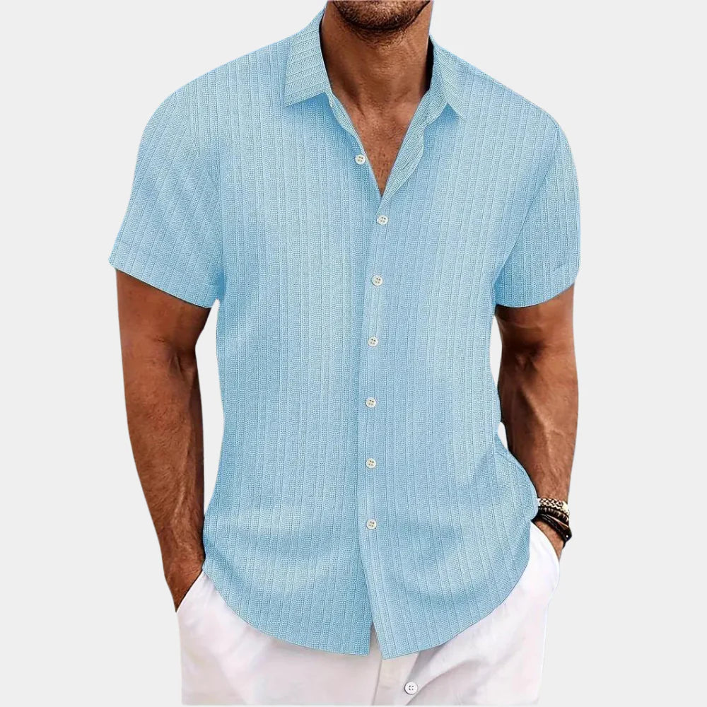 Stylish men's summer shirt, a comfortable short-sleeve button-up for warm weather and vacation.