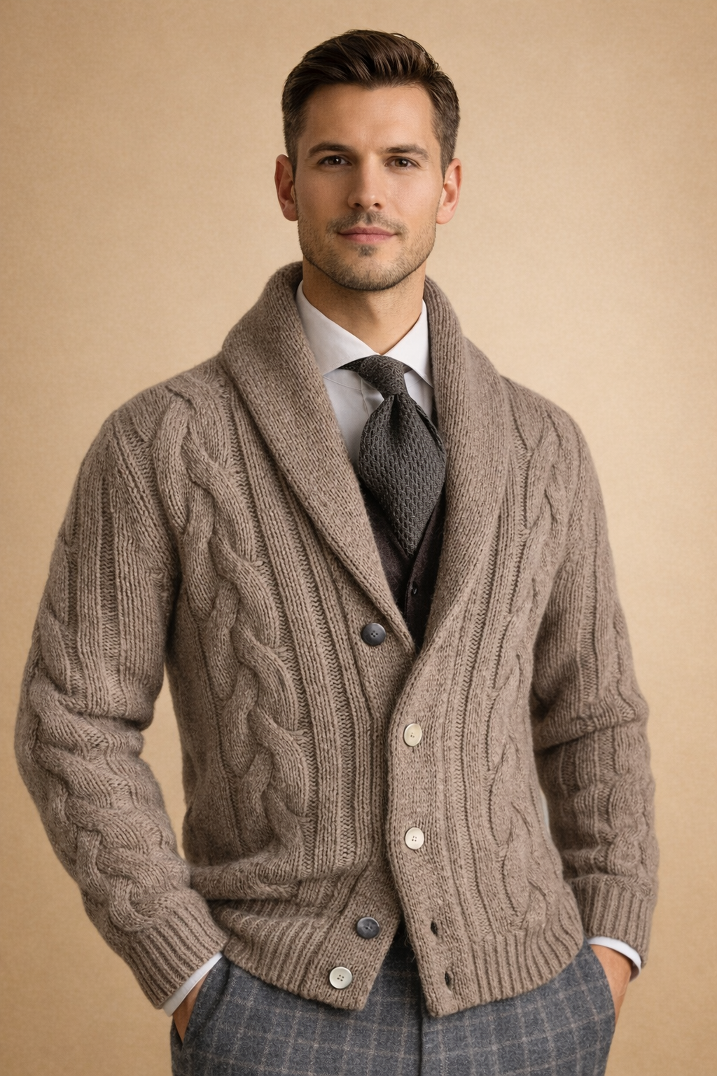 Men's casual button-front knit cardigan, perfect for fall & winter layering. Cozy & versatile style.