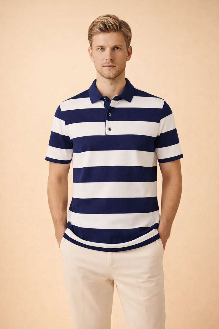 Men's casual striped polo shirt for everyday comfort, short sleeve, perfect for summer and spring fashion.