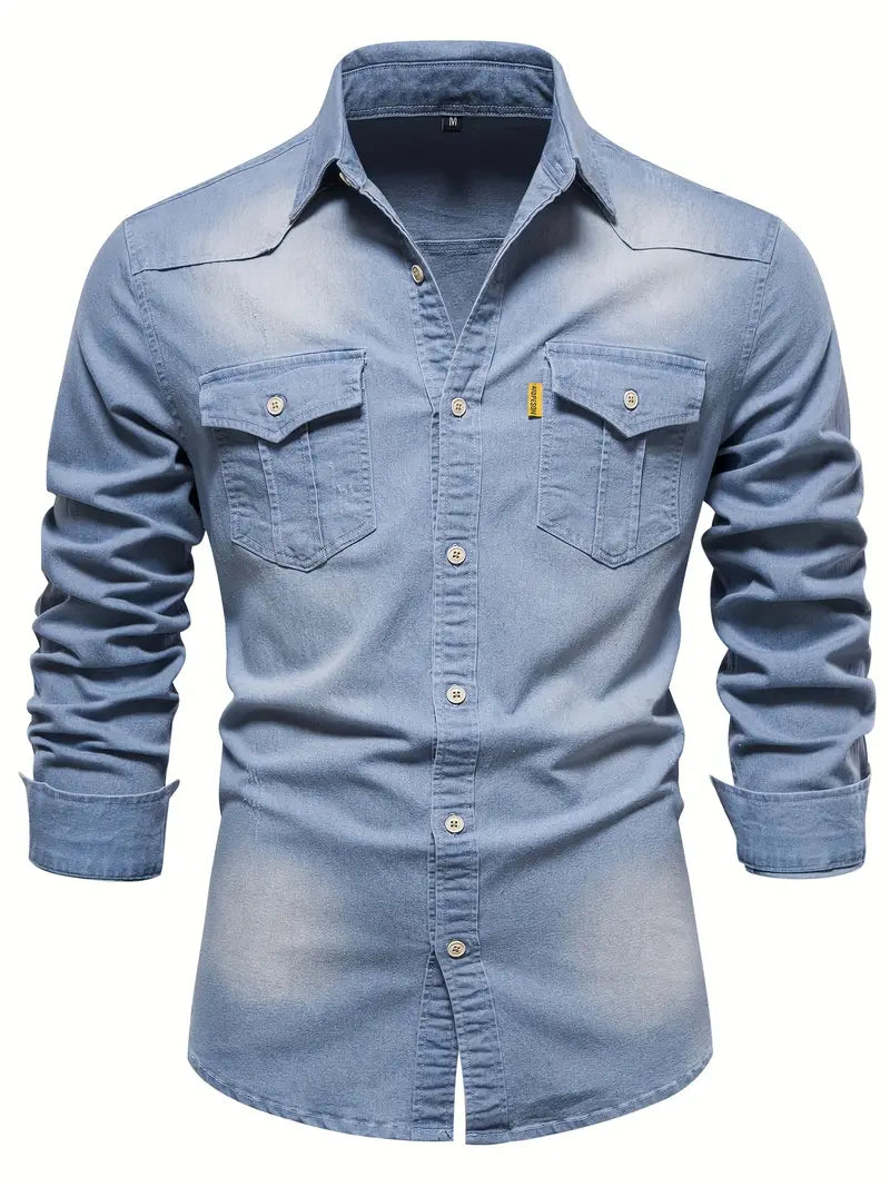 Stylish Hugo men's long sleeve denim shirt, ideal for versatile casual wear and modern everyday fashion.