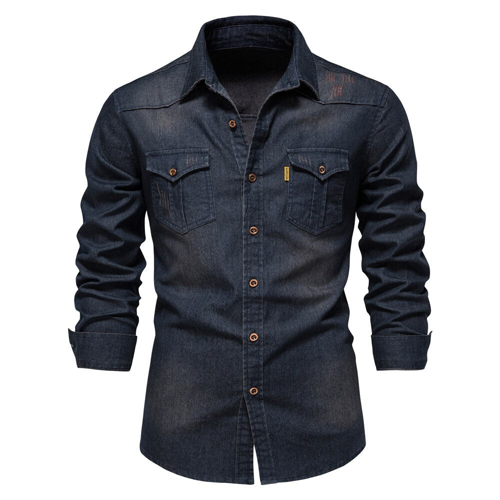 Hugo men's classic denim shirt, a comfortable long-sleeve button-up for effortless everyday style.
