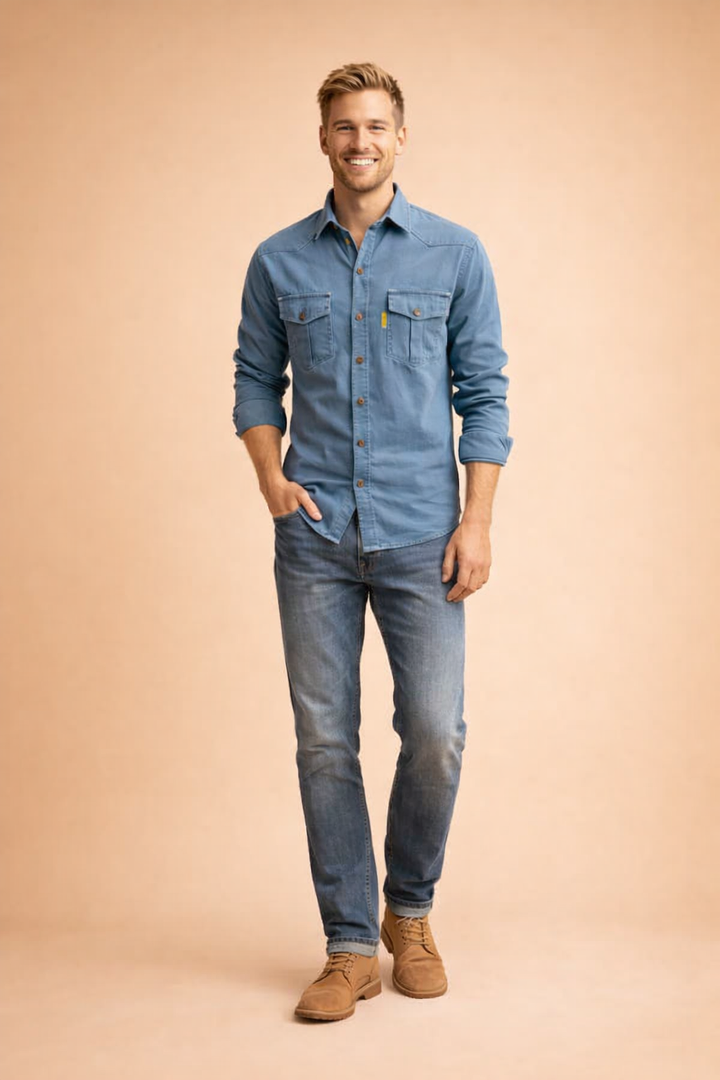 Versatile men's button-down shirt, ideal for smart casual, business casual, or everyday wear.