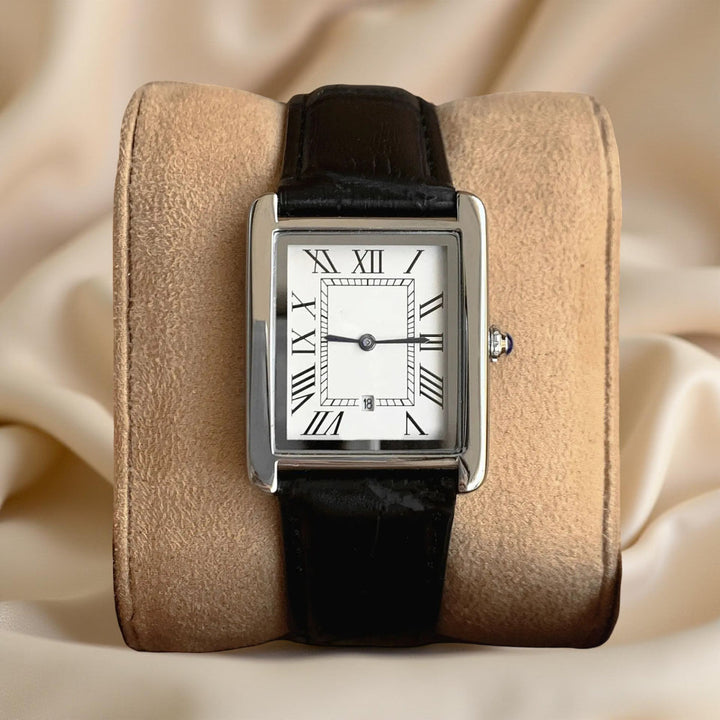 Elegant men's square retro analog watch, a classic dress timepiece for business and formal occasions.