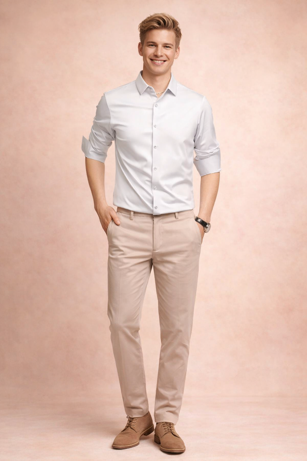 Fitted men's long sleeve button-down shirt in a classic style, ideal for smart casual or business wear.