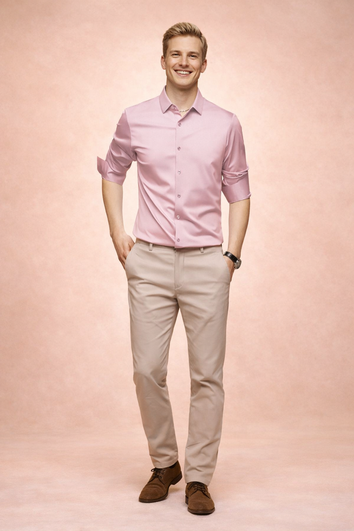 Professional men's formal button-down shirt with long sleeves, perfect for business meetings & office wear.