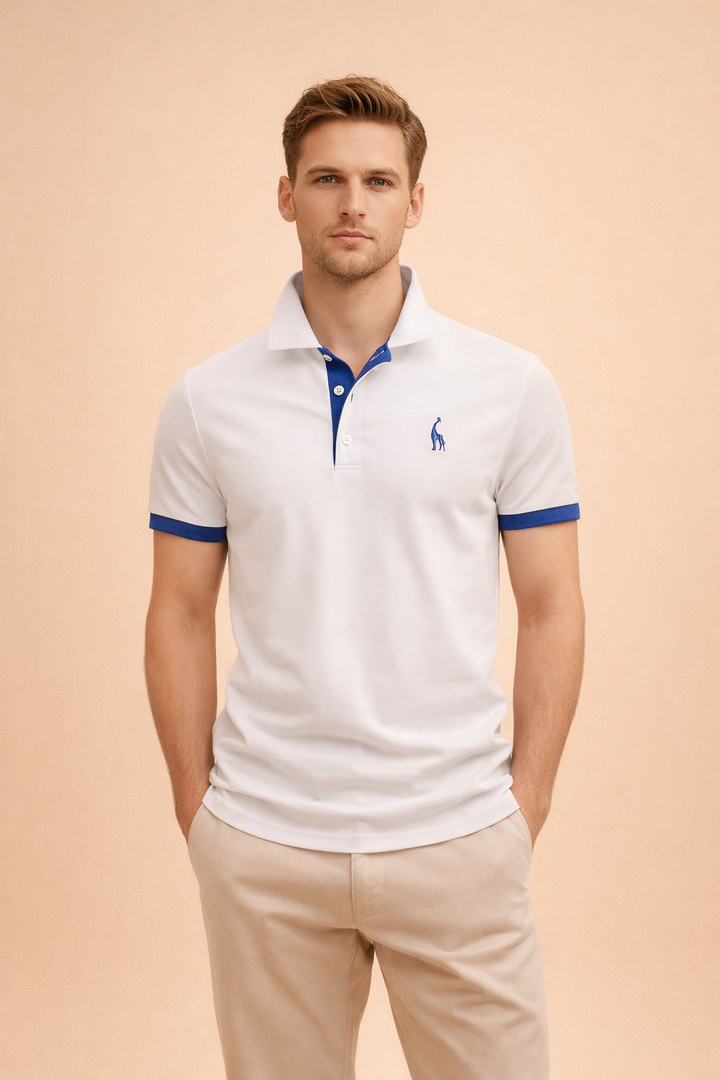 Comfortable men's white short-sleeve polo shirt. Classic fit, perfect for elegant casual and urban outfits.