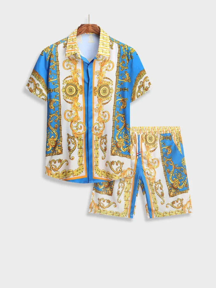 Stylish men's holiday shorts set in an elegant Italian Baroque design, ideal for summer fashion.