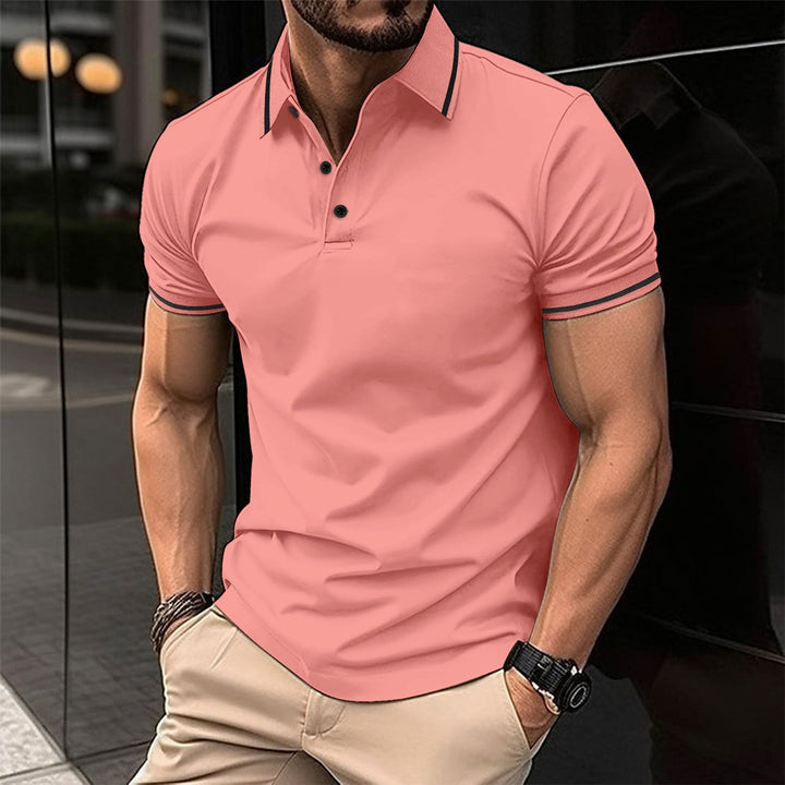 Men's elegant short sleeve polo shirt for classic style. Perfect for smart casual or summer wear.