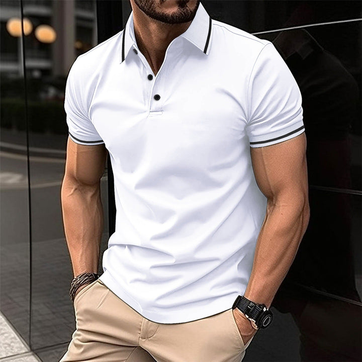 Stylish men's short sleeve polo, ideal summer wear. Elegant and versatile for modern men's fashion.