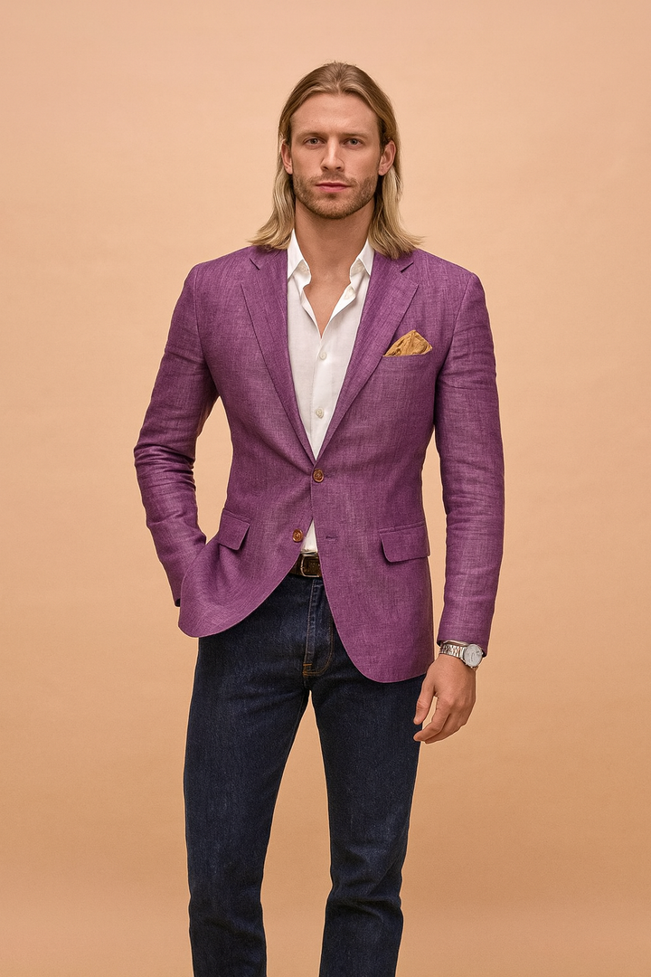 Versatile men's slim fit button-up jacket for business casual or stylish evening wear. Elegant & comfortable.