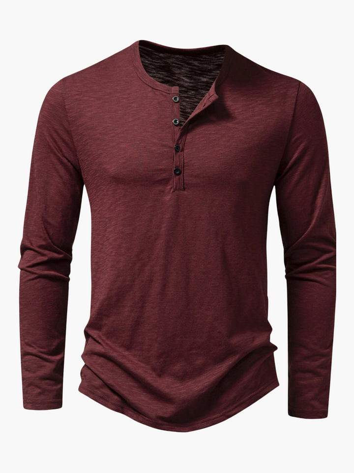 Men's long sleeve Henley t-shirt for everyday wear. Comfortable, stylish & versatile casual top for men's fashion.