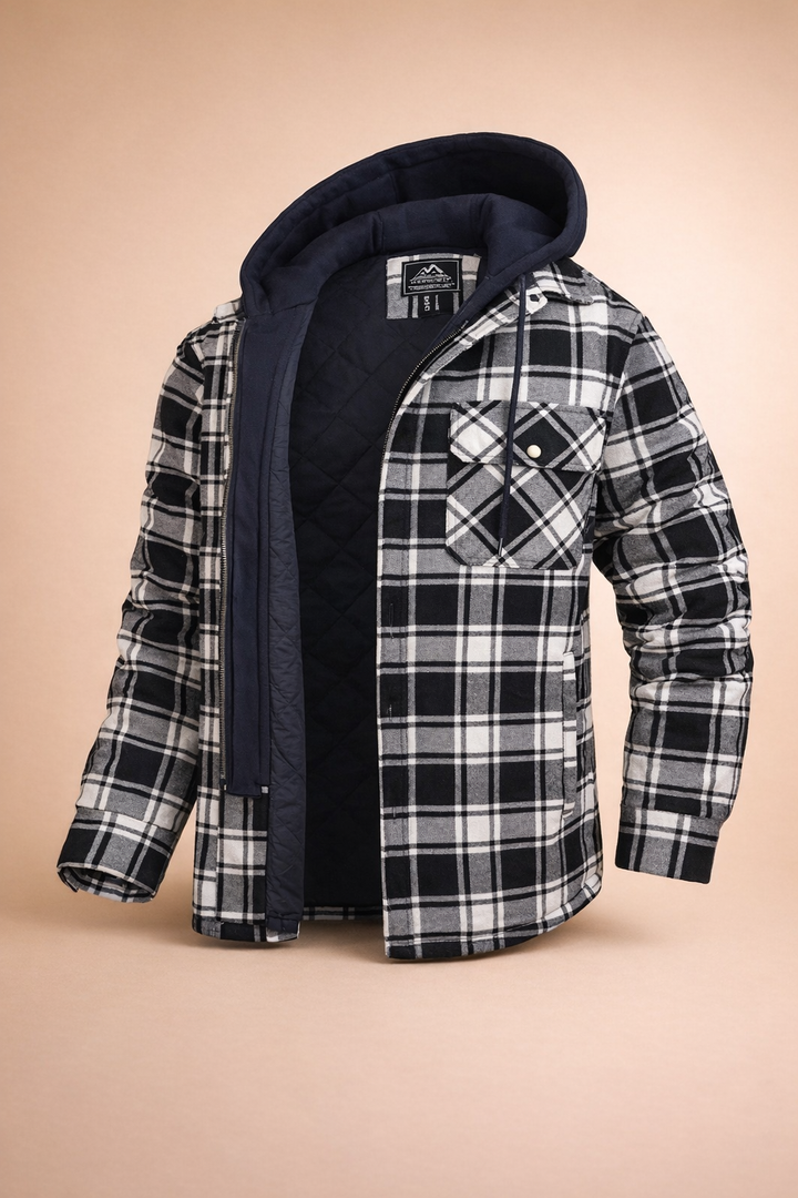 Men's casual hooded jacket, front closure, versatile style, modern fit for comfortable everyday wear.
