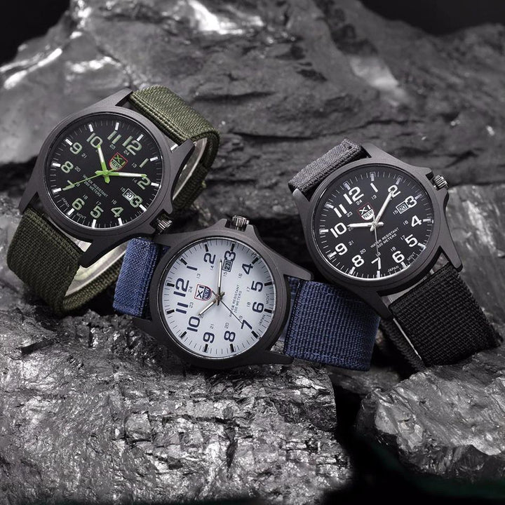 Men's durable illuminated tactical watch, essential gear for outdoor adventurers.
