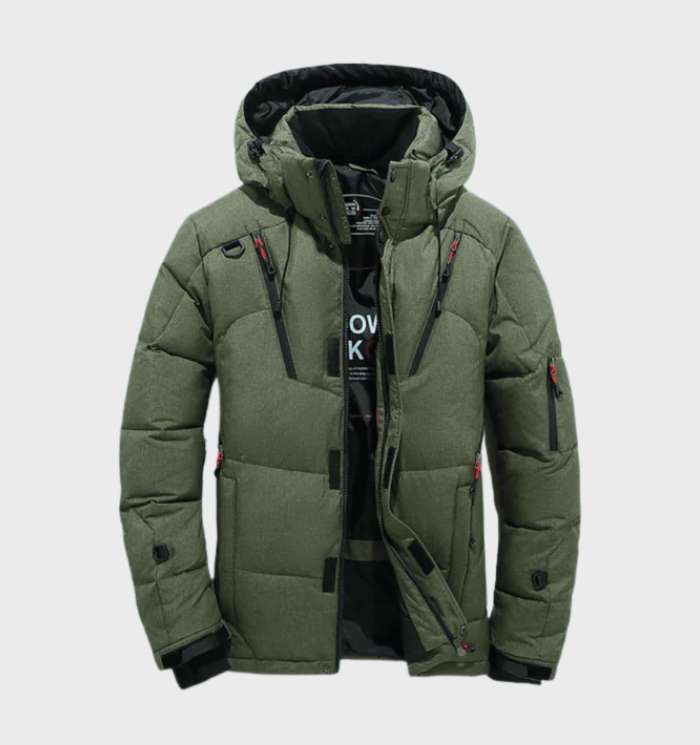 Men's insulated waterproof winter parka jacket, windproof & fleece-lined for ultimate warmth in cold weather.