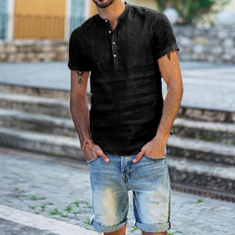 Stylish men's lightweight V-neck t-shirt, great for summer casual wear.