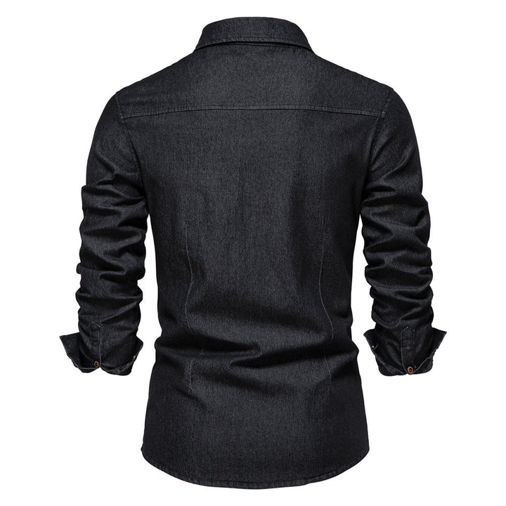 Men's stylish Logan denim shirt. Comfortable stretch cotton, long sleeve & slim fit for modern men.