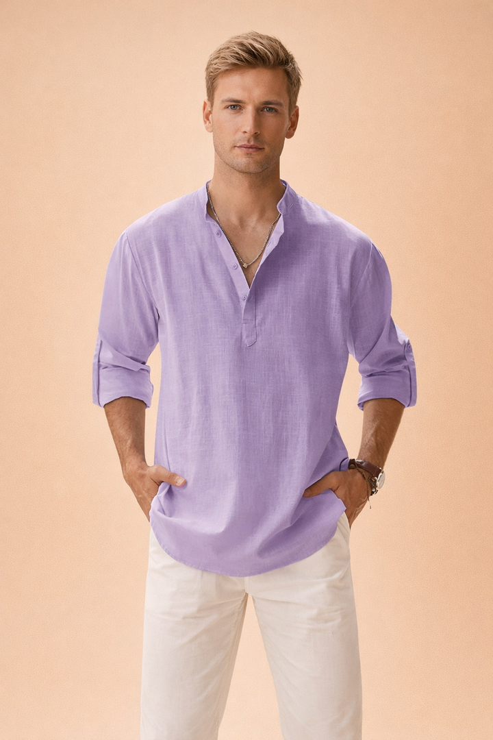 Men's casual long sleeve crew neck shirt, ideal for everyday wear in spring/fall.