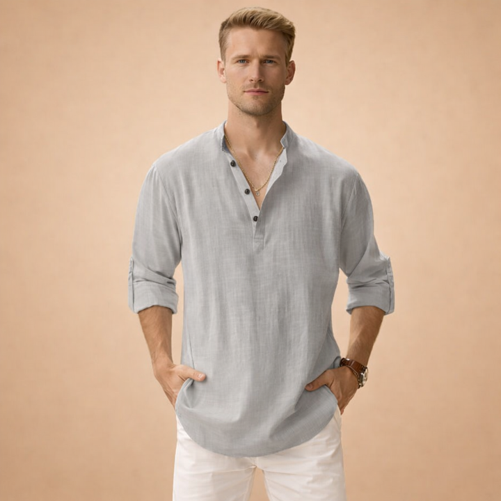 Fashionable men's long sleeve crew neck, casual and relaxed for spring/fall style.