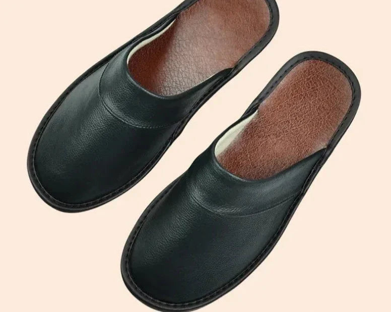 Men's luxury leather house slippers for ultimate comfort and warmth at home.