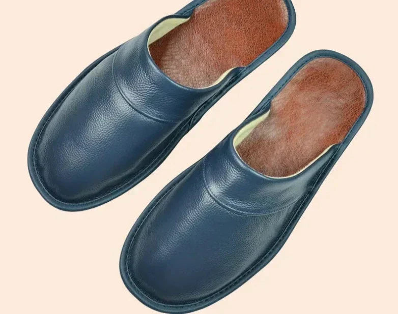 Lucas men's leather slippers, perfect cozy indoor footwear for warmth and lounge comfort.