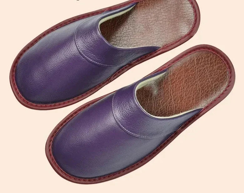 View of Lucas men's leather slippers, offering warm, comfortable, and durable indoor footwear.