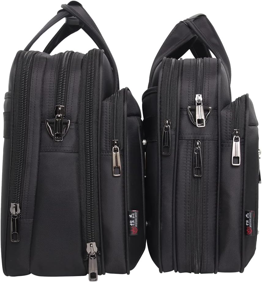 Durable men's canvas business tote bag with padded laptop compartment, organizational pockets.