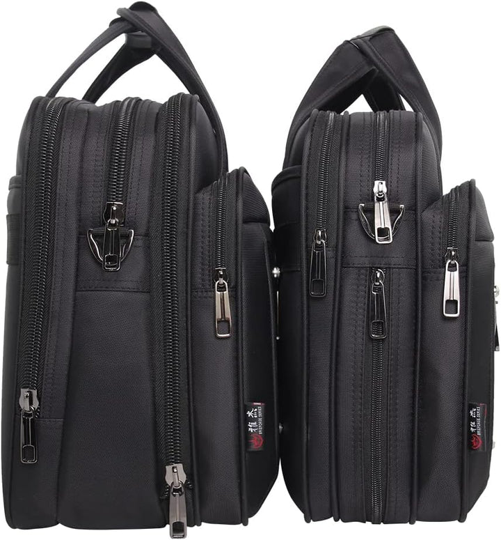 Durable men's canvas business tote bag with padded laptop compartment, organizational pockets.