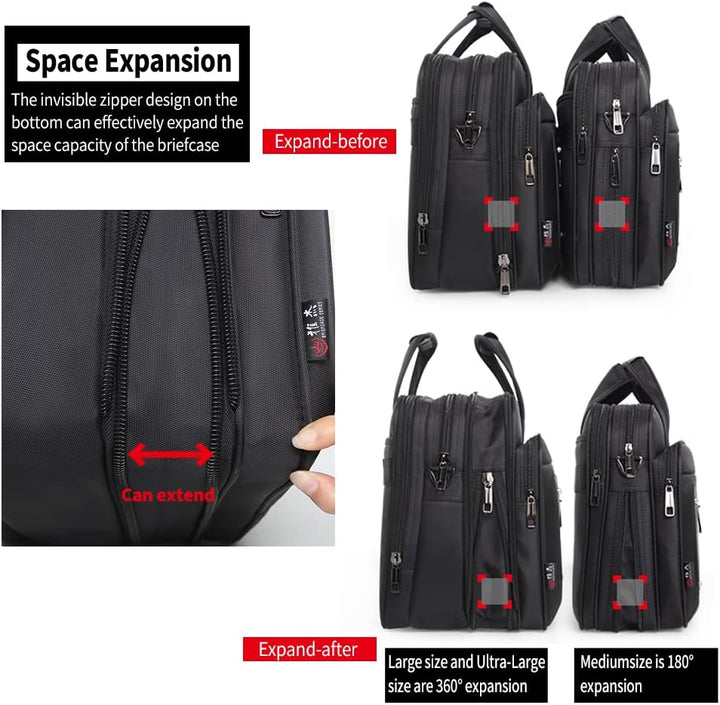 Interior view of men's canvas business tote, showing laptop sleeve, tablet pouch, and organizational pockets.