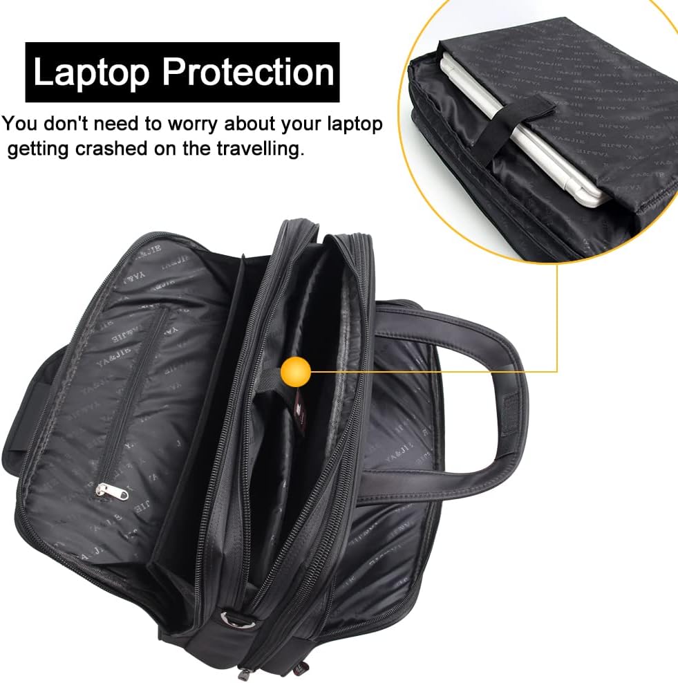 Rear view of men's professional canvas business bag, featuring a convenient luggage strap & strong zippers.