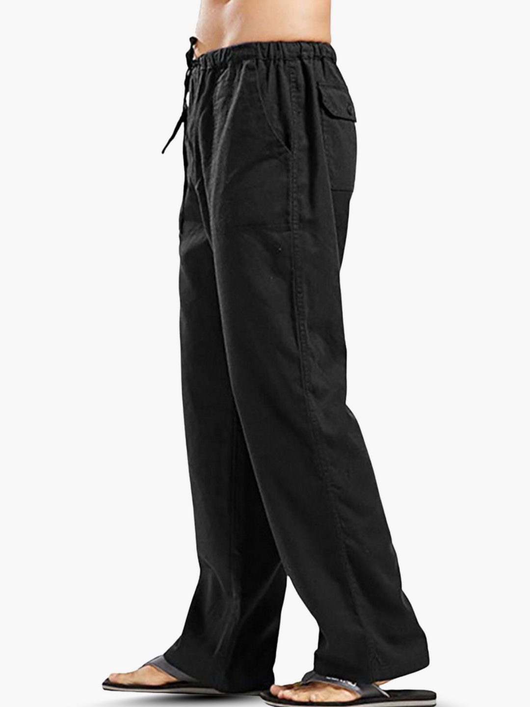Stylish men's casual wide leg pants with a drawstring waist, offering a relaxed fit for summer fashion.
